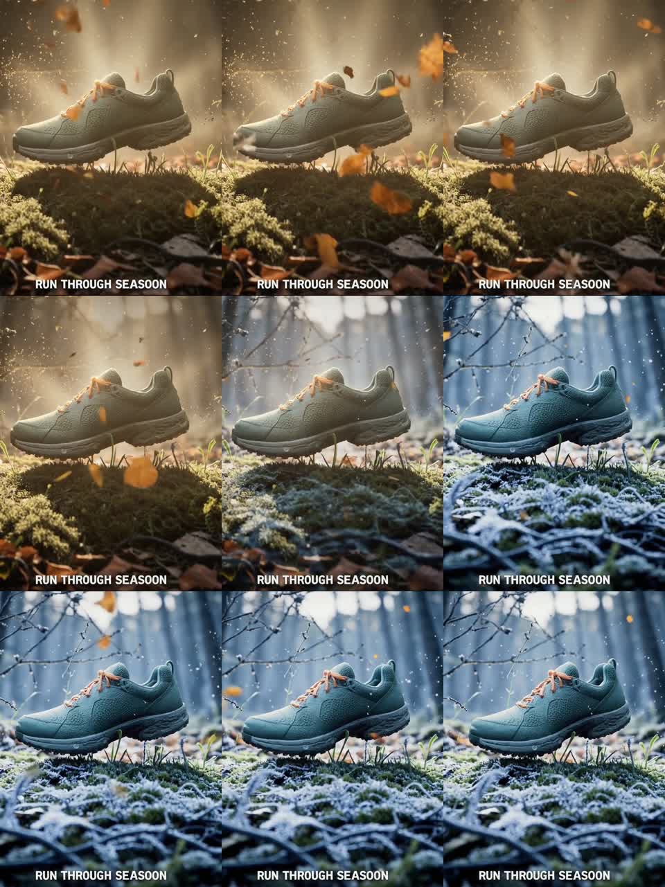 9-frame motion board — the product spot, across seasons