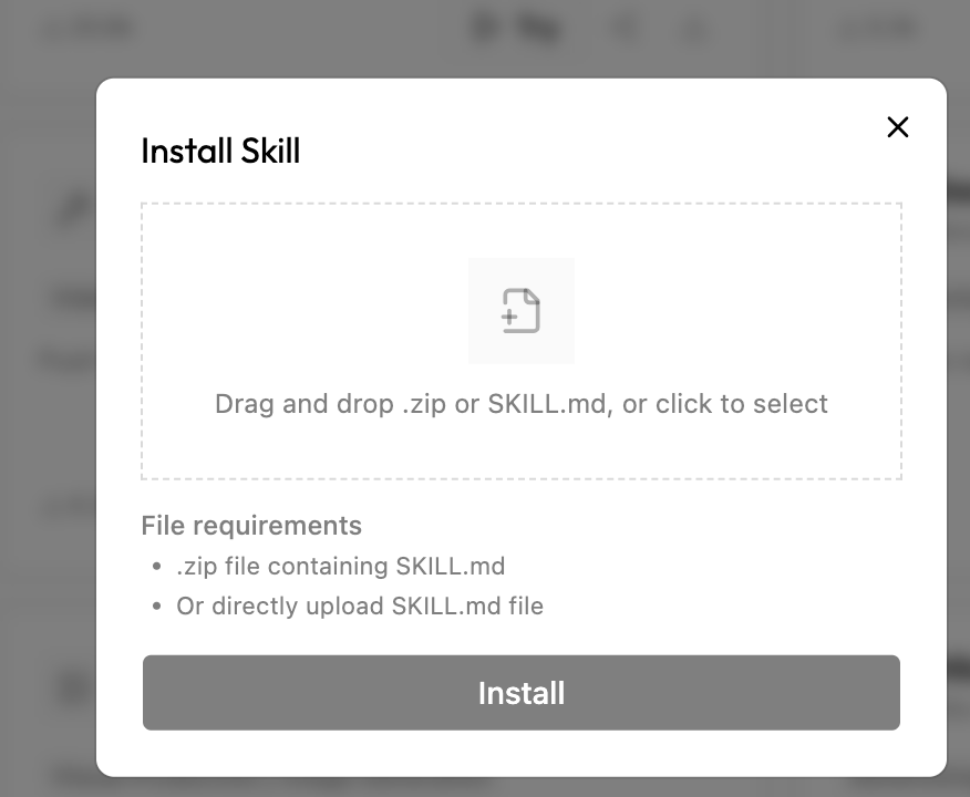 Installing a skill from a package file