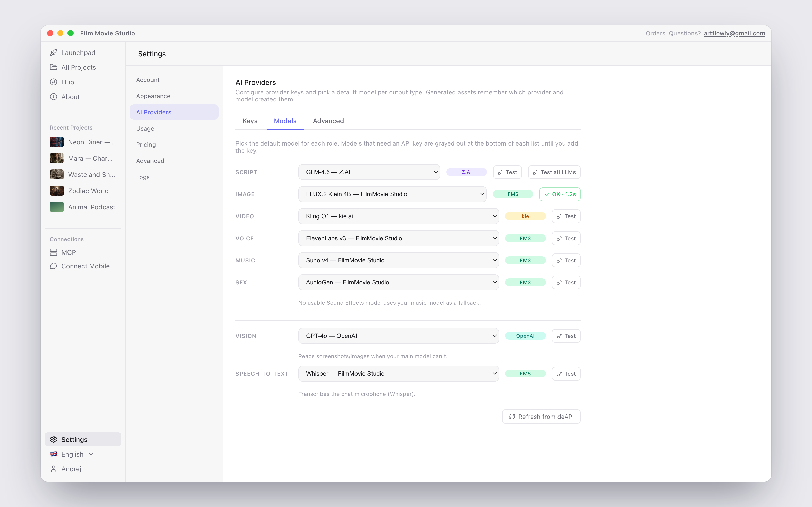 The Models tab
